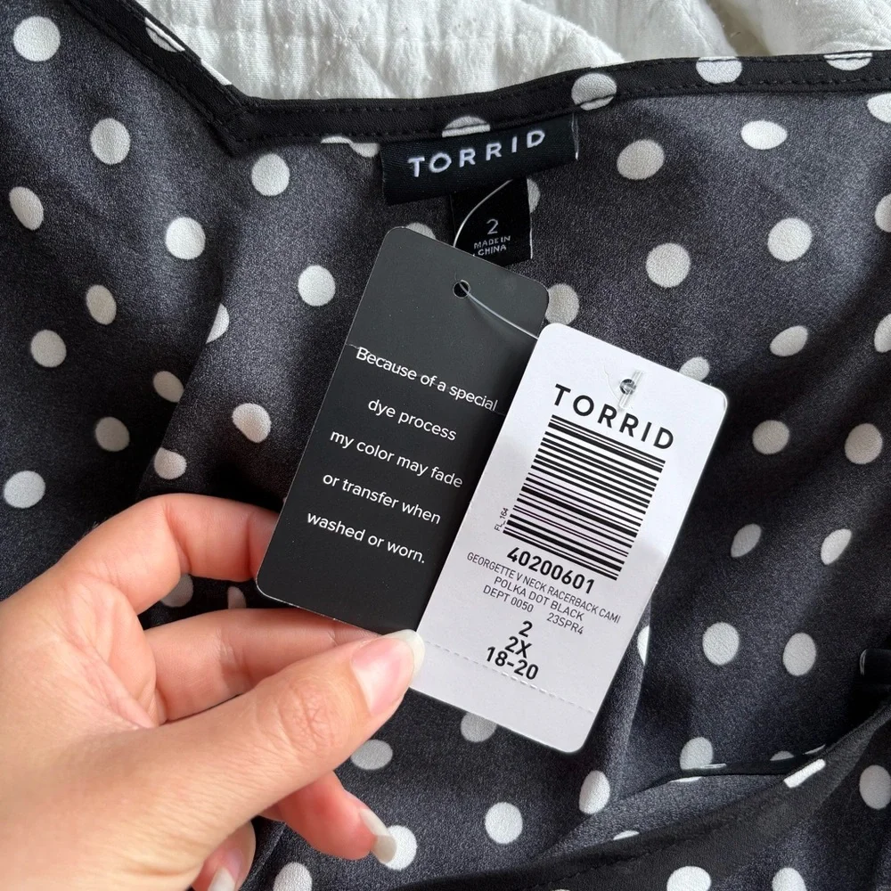 Torrid Georgette V Neck Racerback Black Camisole Cami Polka Dots Chiffon